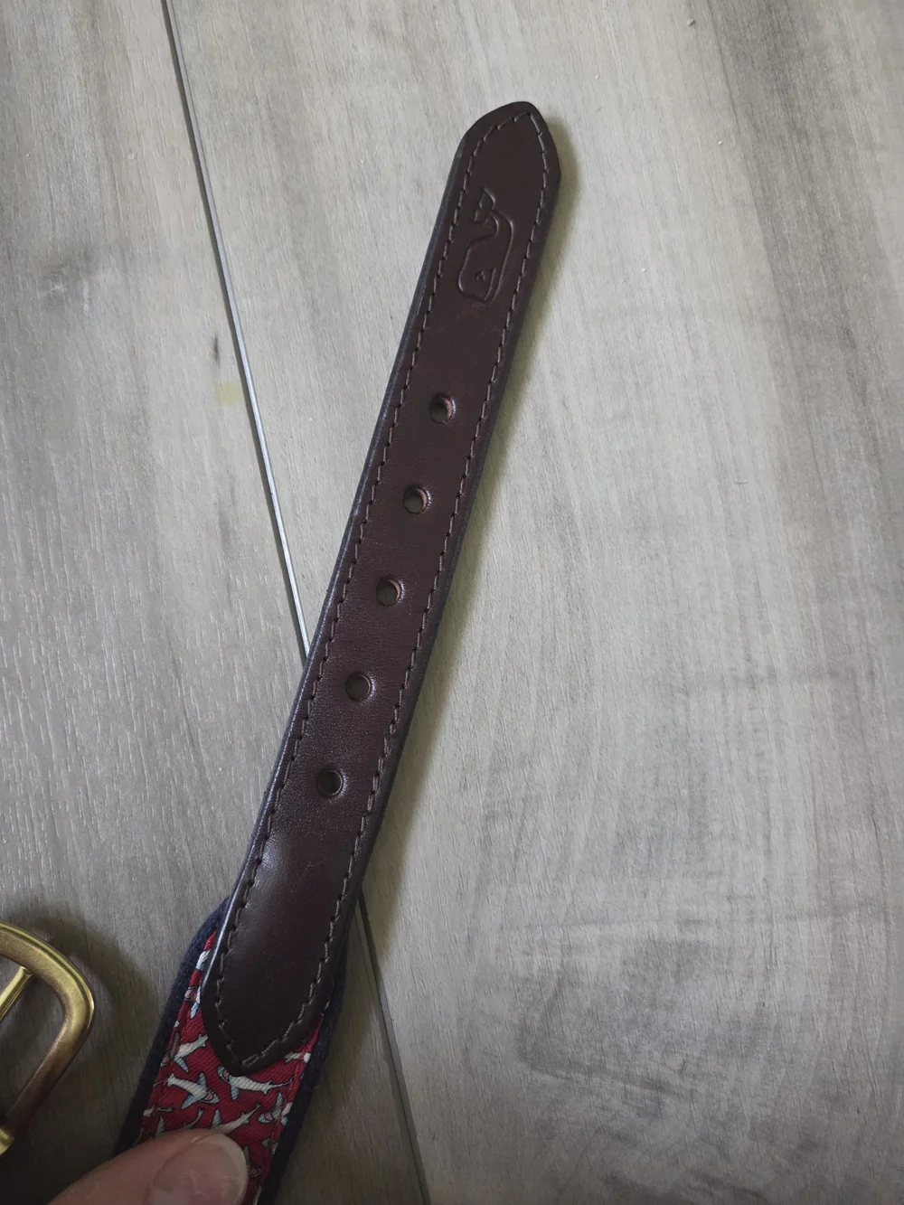 Vineyard Vines Navy Shark Print Webbing Belt with Leather Trim